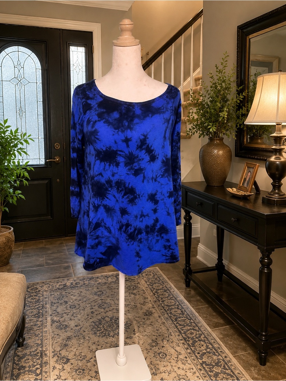 Calvin Klein Performance Blue & Black Tie-Dye Scoop Neck Tunic